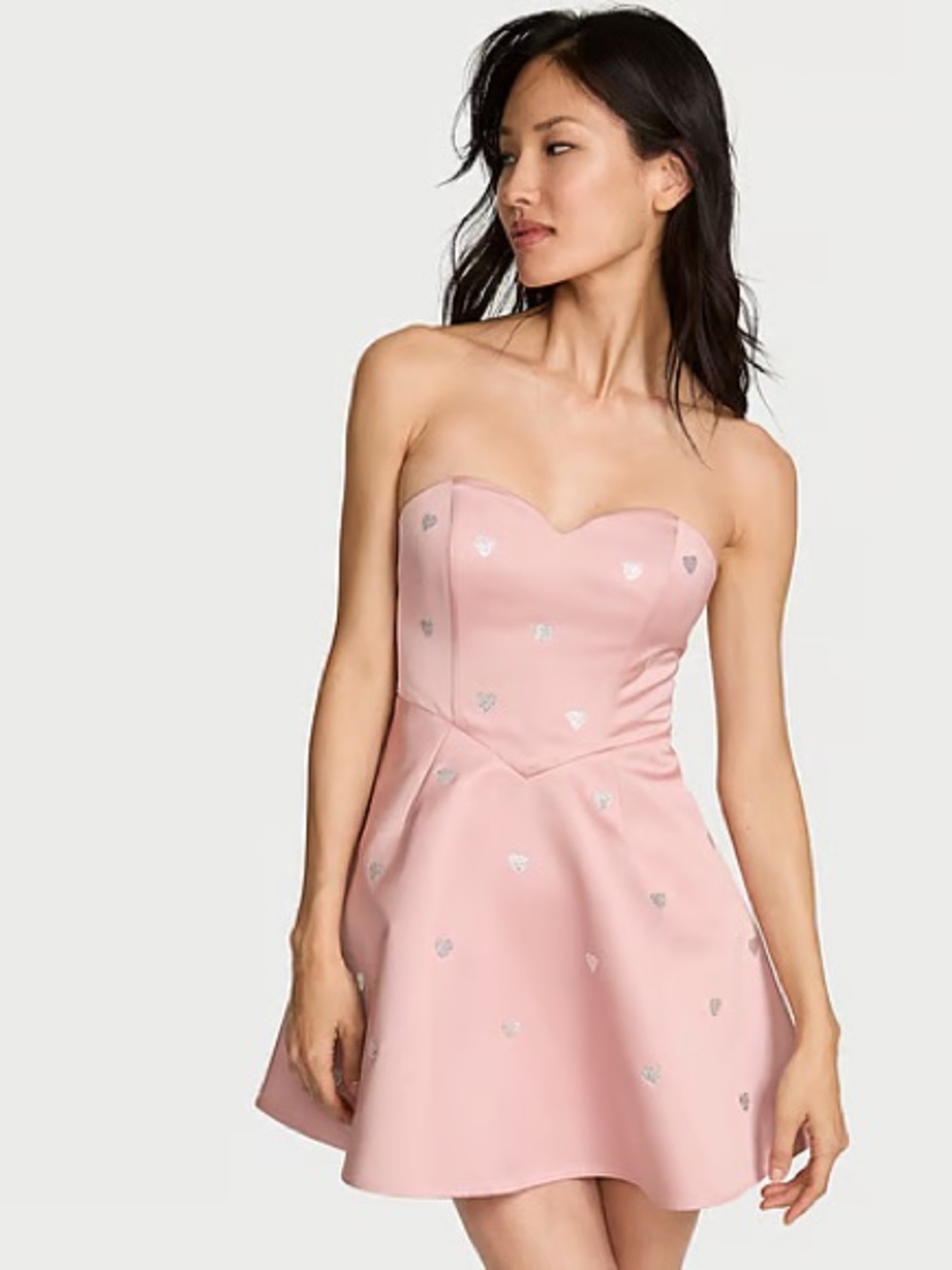 Victoria's Secret Pink Strapless Mini Dress with Silver Heart Accents